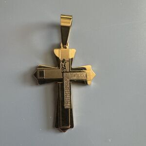 Double Gold Plated Cross Pendant 24 Inch Chain Stainless Steel Religious Gift